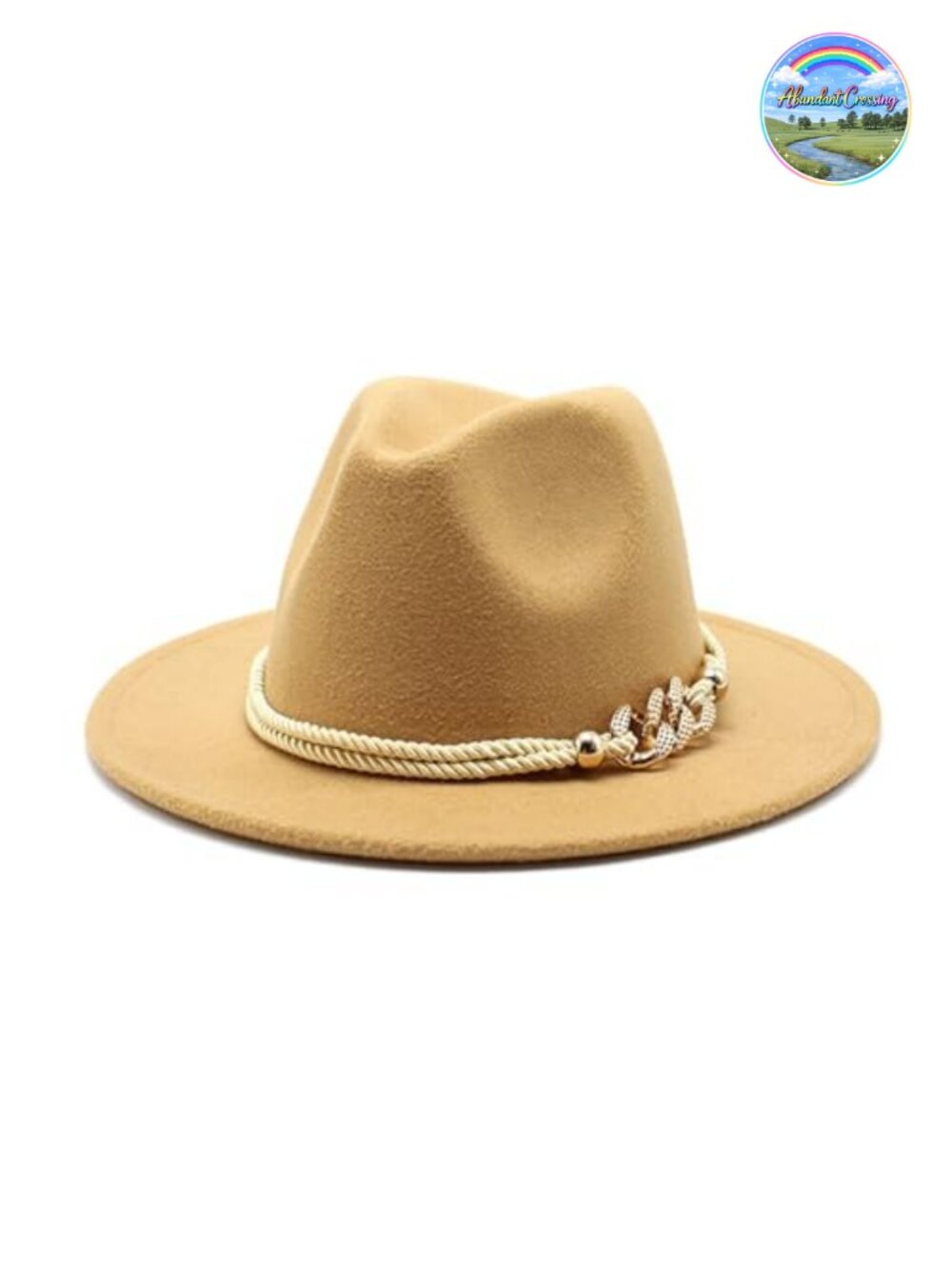 Wide Brim Felt Fedora Panama Hat with Ring Belt Adjustable